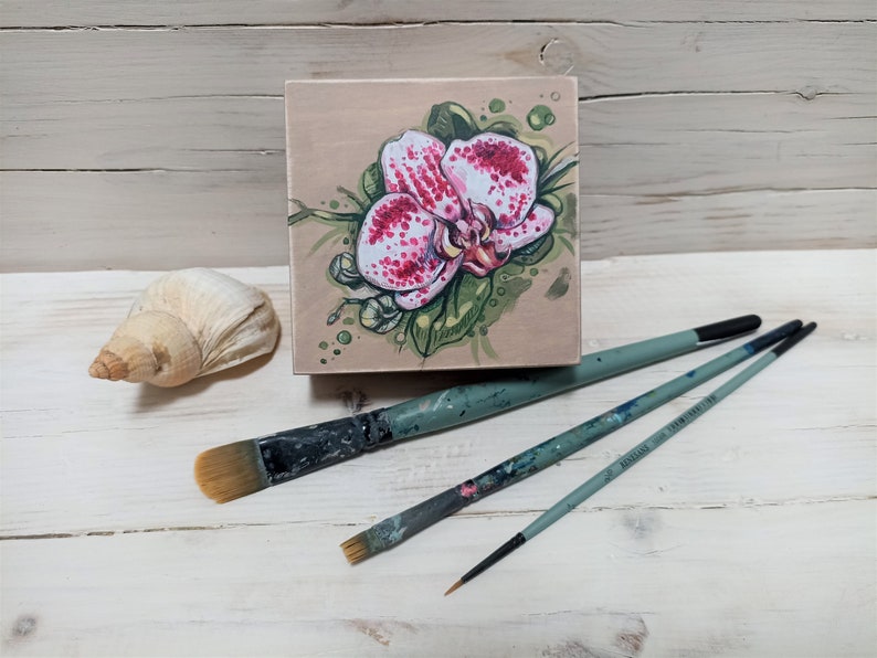 Fleur d'orchidée, boîte en bois peinte à la main, peinture acrylique image 6