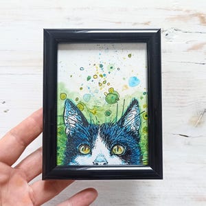 Disegno originale del ritratto del gatto, arte tecnica mista