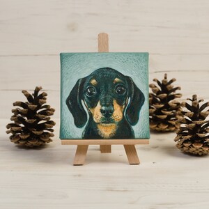Dachshund Painting on Miniature Canvas, Wiener Dog, Animal Lover Gift, Dog Painting, Wall Art Home Decor image 8