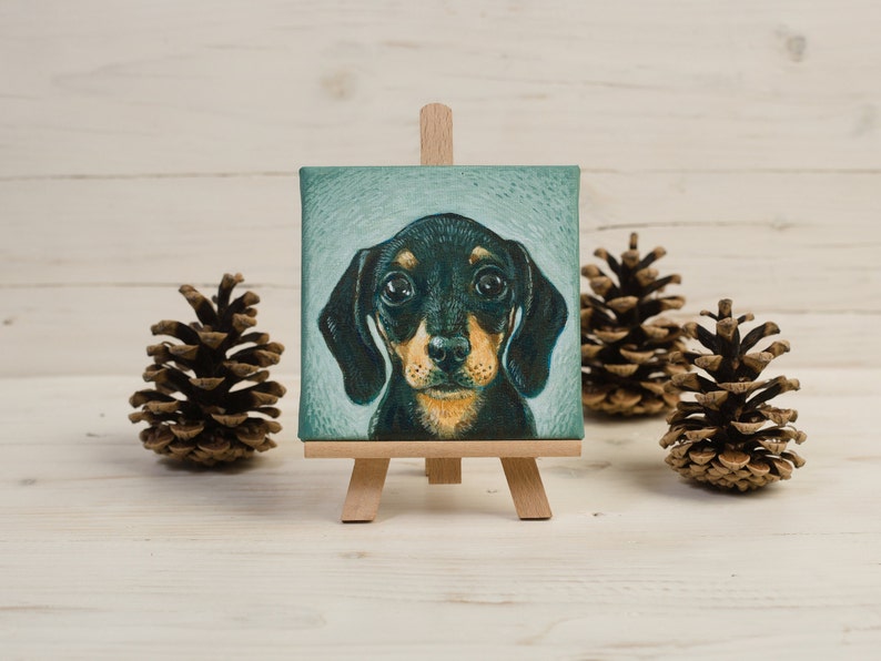 Dachshund Painting on Miniature Canvas, Wiener Dog, Animal Lover Gift, Dog Painting, Wall Art Home Decor image 8