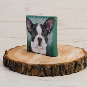 French Bulldog Puppy Painting on Miniature Canvas, Hand Painted Frenchie, Dog Lover Gift, Animal Art image 7