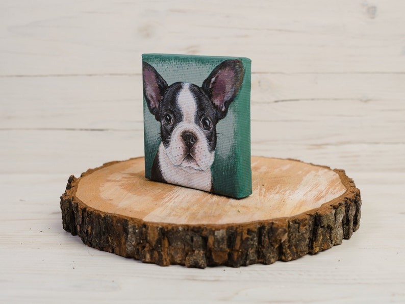 French Bulldog Puppy Painting on Miniature Canvas, Hand Painted Frenchie, Dog Lover Gift, Animal Art image 7