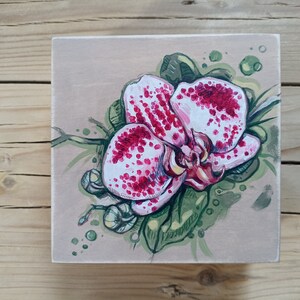 Fleur d'orchidée, boîte en bois peinte à la main, peinture acrylique image 2