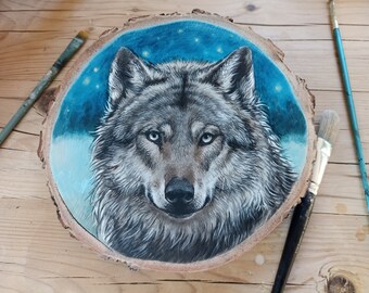 CUSTOM Pet Portrait on Big Wooden Slice, Personalized Hand-Painting (Single Pet)