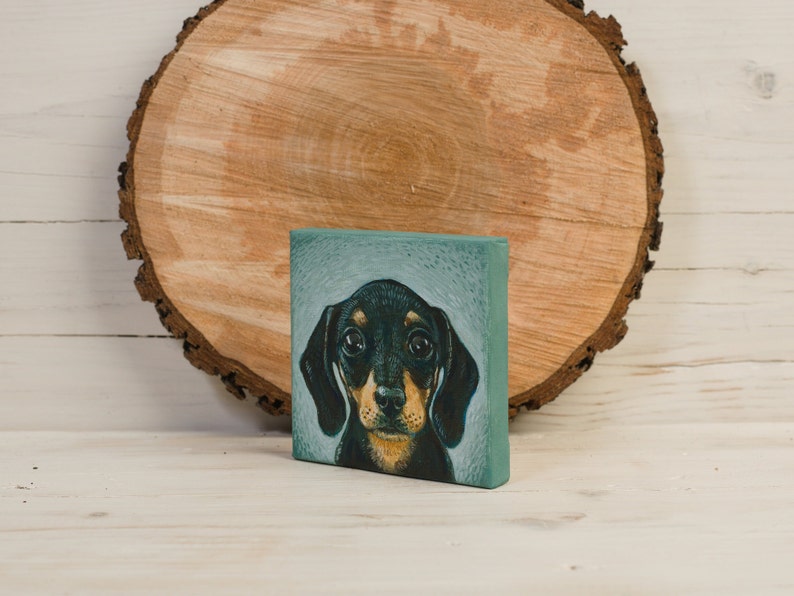 Dachshund Painting on Miniature Canvas, Wiener Dog, Animal Lover Gift, Dog Painting, Wall Art Home Decor image 5