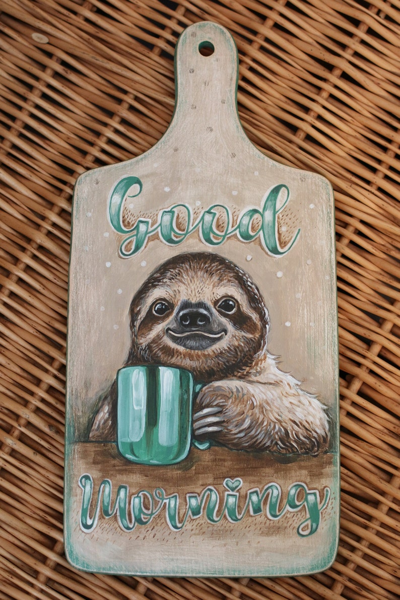 Happy Faultier Schild, Handgemaltes Einweihungsgeschenk, Holzwanddekor Bild 6