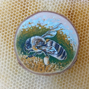 Honey Bee, Original Art on a Birch Wood Slice, Hand-painted Gift, Cute Souvenir image 3