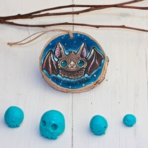 Cute Bat, Hand Painted Spooky Ornament, Gothic Halloween Decor, Gift for Horror Lover