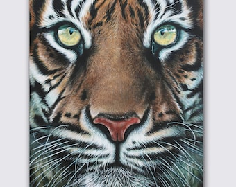 Tiger Face, Original Acrylic Painting on Canvas, Hand-painted Big Wall Art