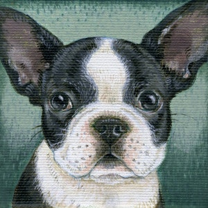 Peinture de chiot bouledogue français sur toile miniature, Frenchie peint à la main, cadeau d'amant de chien, art animalier image 3