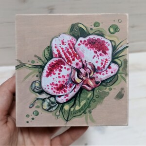 Fleur d'orchidée, boîte en bois peinte à la main, peinture acrylique image 5