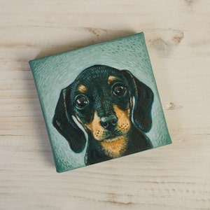 Dachshund Painting on Miniature Canvas, Wiener Dog, Animal Lover Gift, Dog Painting, Wall Art Home Decor image 4