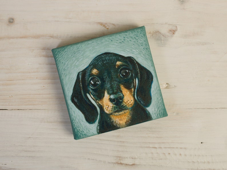 Dachshund Painting on Miniature Canvas, Wiener Dog, Animal Lover Gift, Dog Painting, Wall Art Home Decor image 4