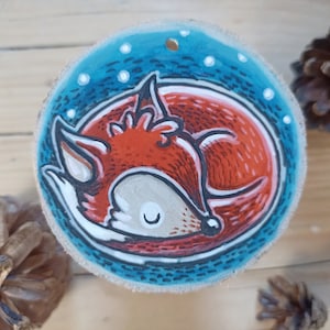 Red Fox, Hand-Painted Wood Slice, Mini Acrylic Painting, Great Home Decor