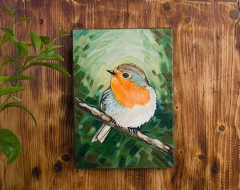 Robin Bird Acrylic Painting on Canvas, Wall Art Home Decor, Lake House Decor, Bird and Nature Painting