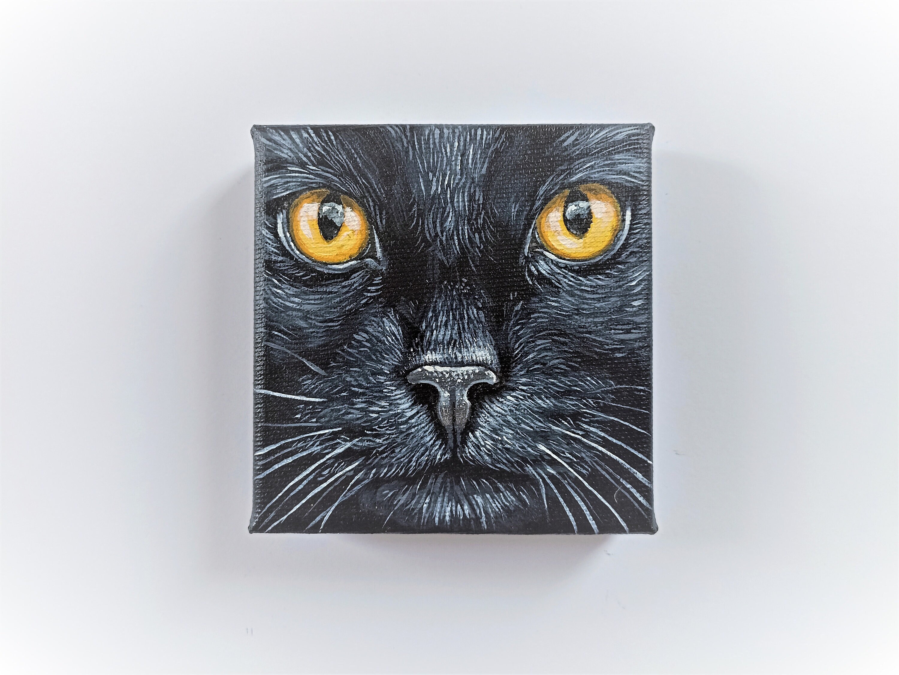 Black Cat Acrylic Painting on Canvas, 10x10cm, Original Fine Art - Etsy
