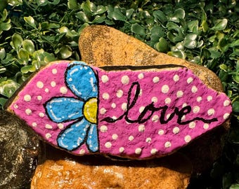Painted Rock: Love, Polka Dot Flower Stone