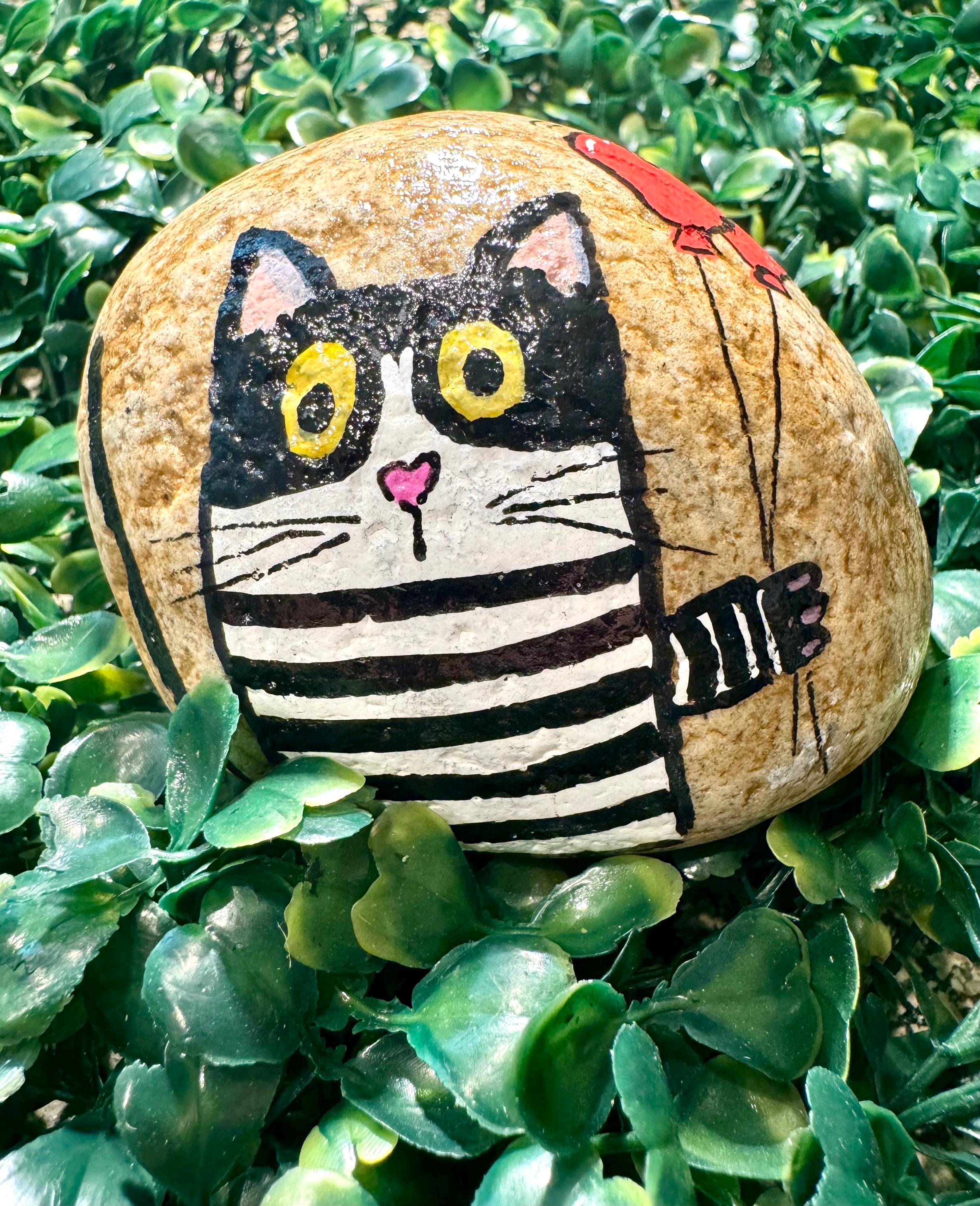 Happy Stripped Cat Hand Painted Rock, Garden Stone - Etsy