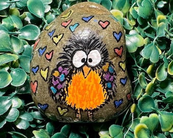Hand Painted rock, bird, one of a kind gift, garden decor