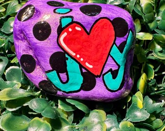 Polka Dot 'Joy' Painted Rock