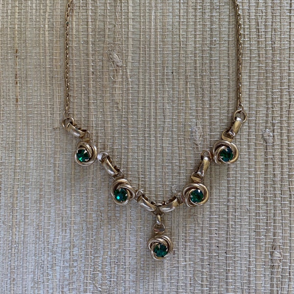 Vintage faux emerald and gold necklace