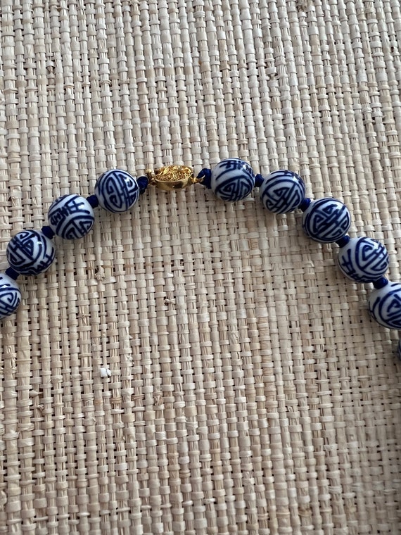 Vintage blue and white porcelain bead necklace - image 2