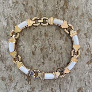 Iconic chunky Les Bernard matte gold and white lucite necklace