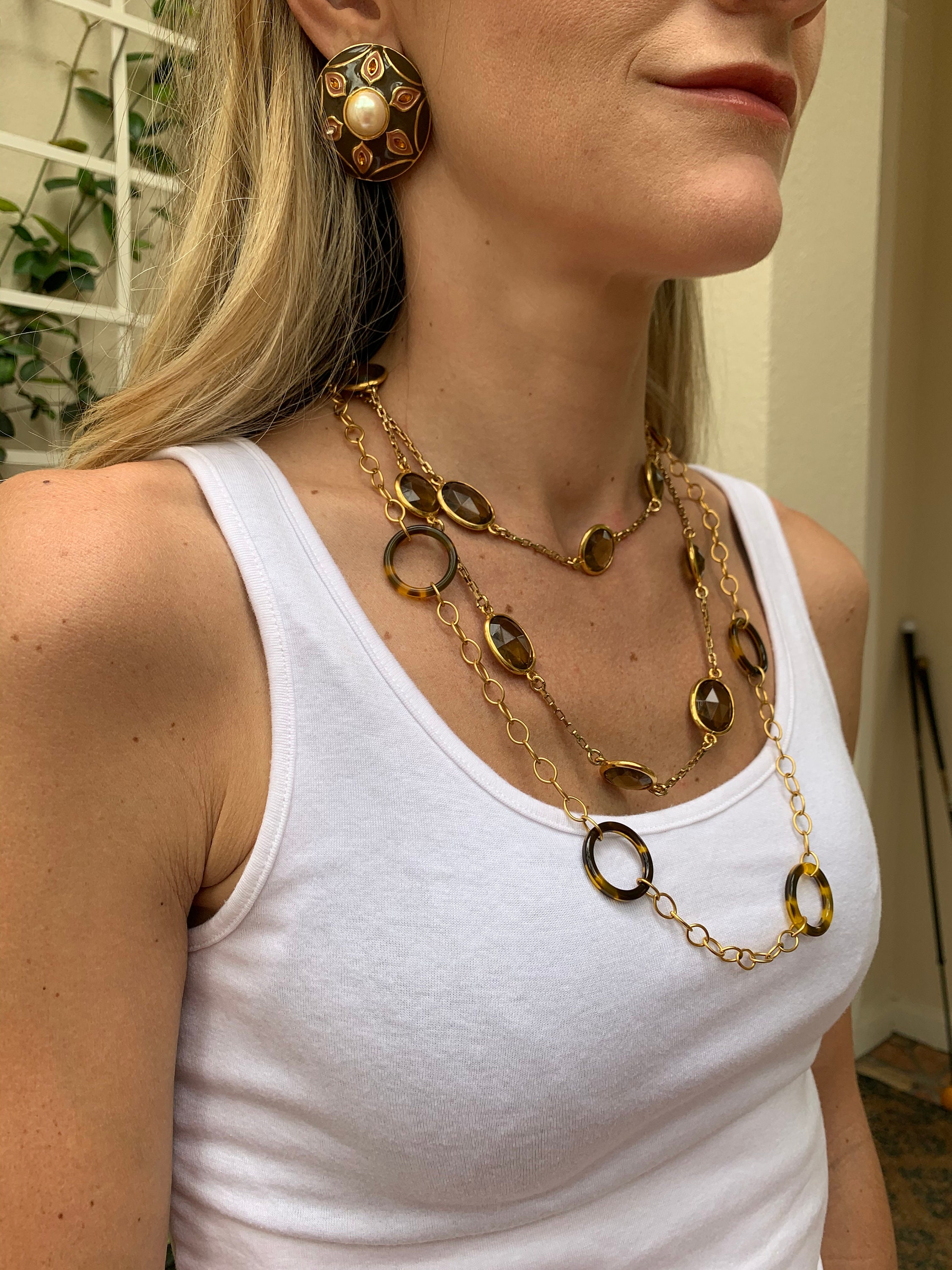 Tortoise shell gold tone chain link necklace Etsy