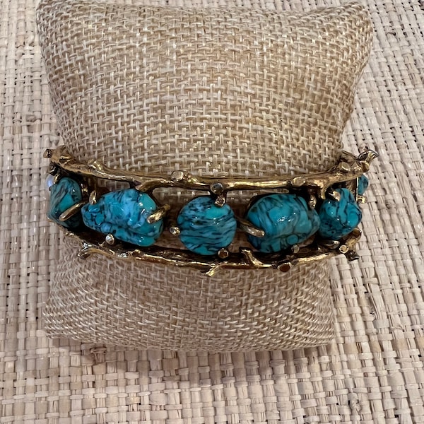Vintage Pauline Rader faux turquoise and pearl bangle bracelet