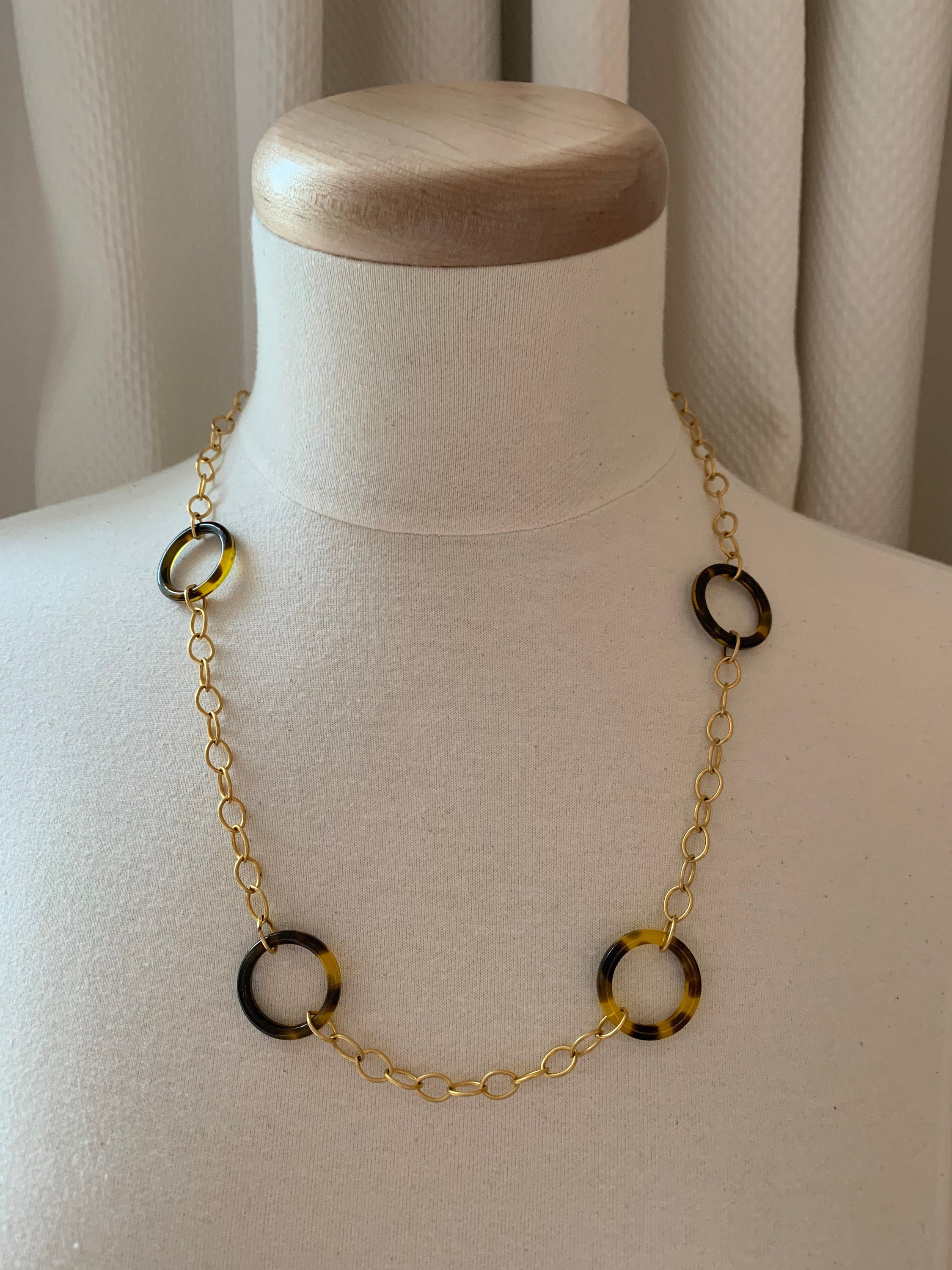 Tortoise shell gold tone chain link necklace Etsy