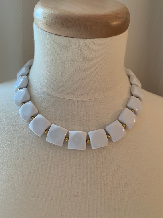 Vintage Napier white faceted square bead necklace