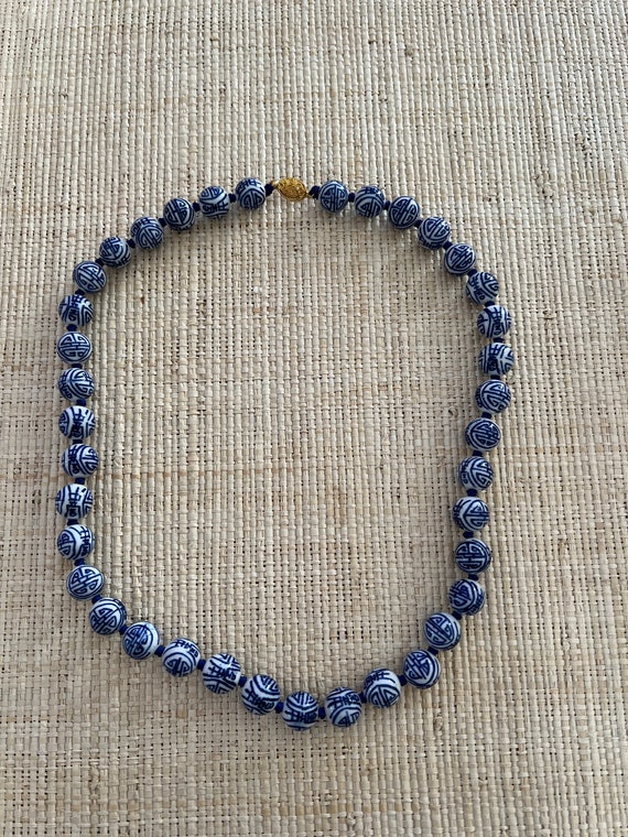 Vintage blue and white porcelain bead necklace