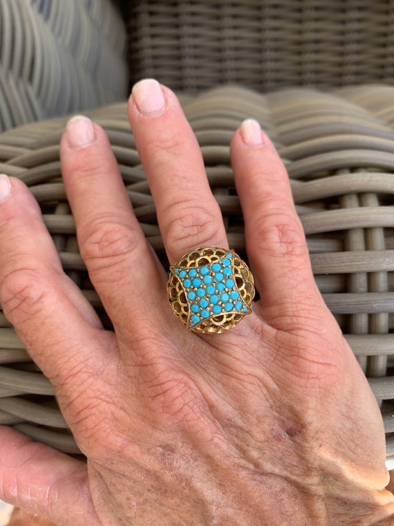 Vintage Panetta turquoise crystal domed ring