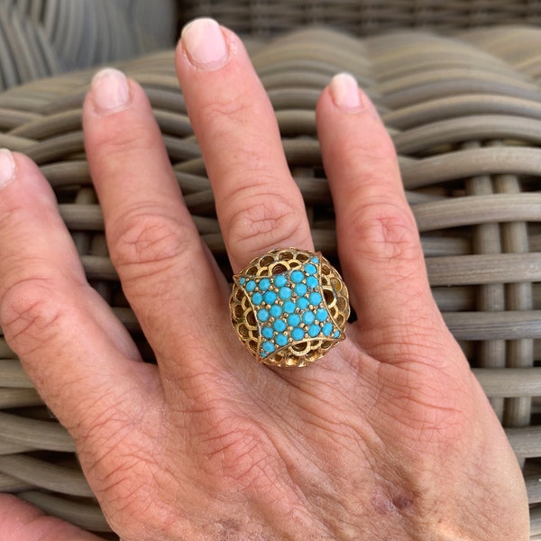 Vintage Panetta turquoise crystal domed ring