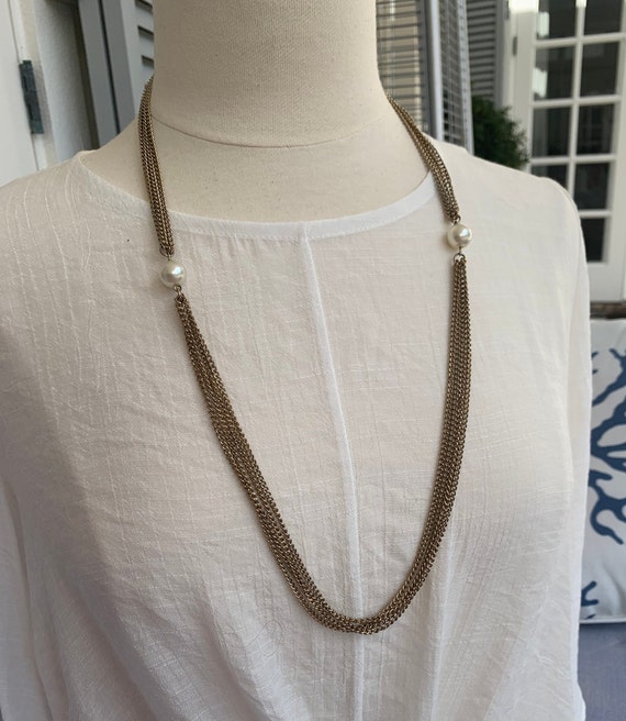 Vintage multi stand goldtone necklace with pearl a