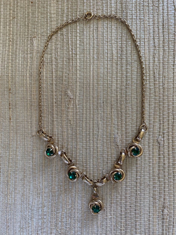 Vintage faux emerald and gold necklace