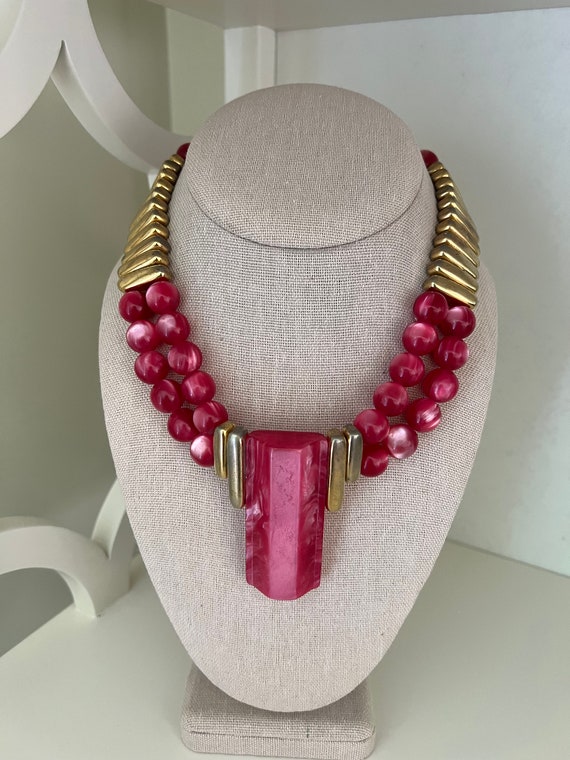 Denaive Paris 1980s pink resin necklace