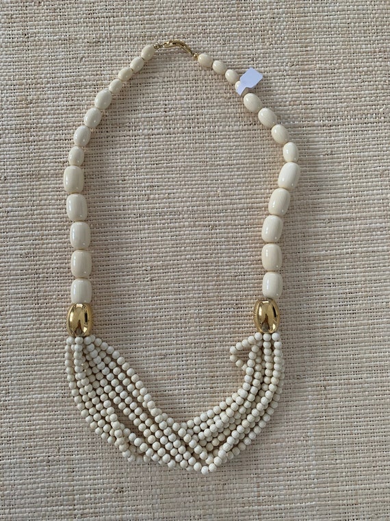 Vintage Napier ivory cream bead necklace - image 1