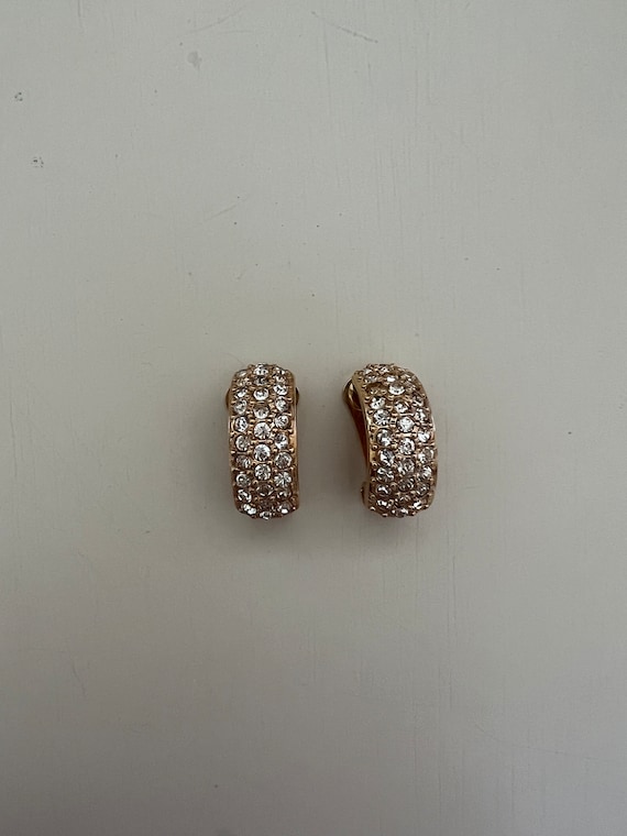 Vintage rhinestone Roman clip huggies earrings