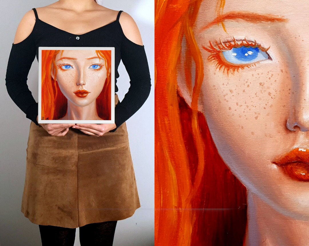 Original Anime Art Print on Canvas Redhead Semi Realistic Etsy