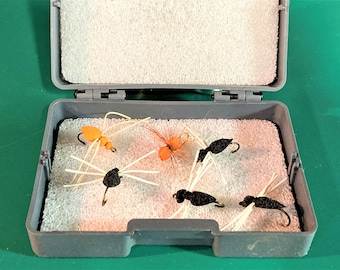 A Nice Lot of Unused Black Foam Fishing Spiders in a Nice Fly Box