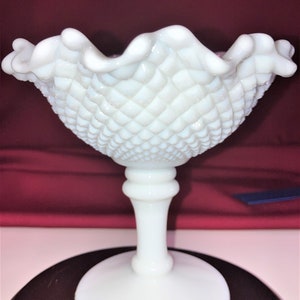 Westmoreland Diamond Point, Cut Milk Glass Compote,  5&quot; Tall by 5&quot; Wide