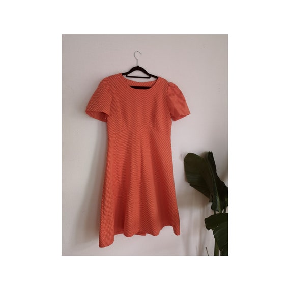 Vintage Orange Dress, Midi Dress, Puffy Sleeve, Vi