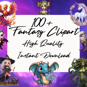 100+ fantastische karakter-clipart-afbeeldingen! Draken, eenhoorns, elfen, zeemeerminnen, goblins en meer!!!
