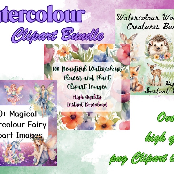 Ultimate Watercolour Clipart Bundle! Over 250 high-quality, breath taking watercolour images. Fairies, Flowers and Cute Woodland Creatures!