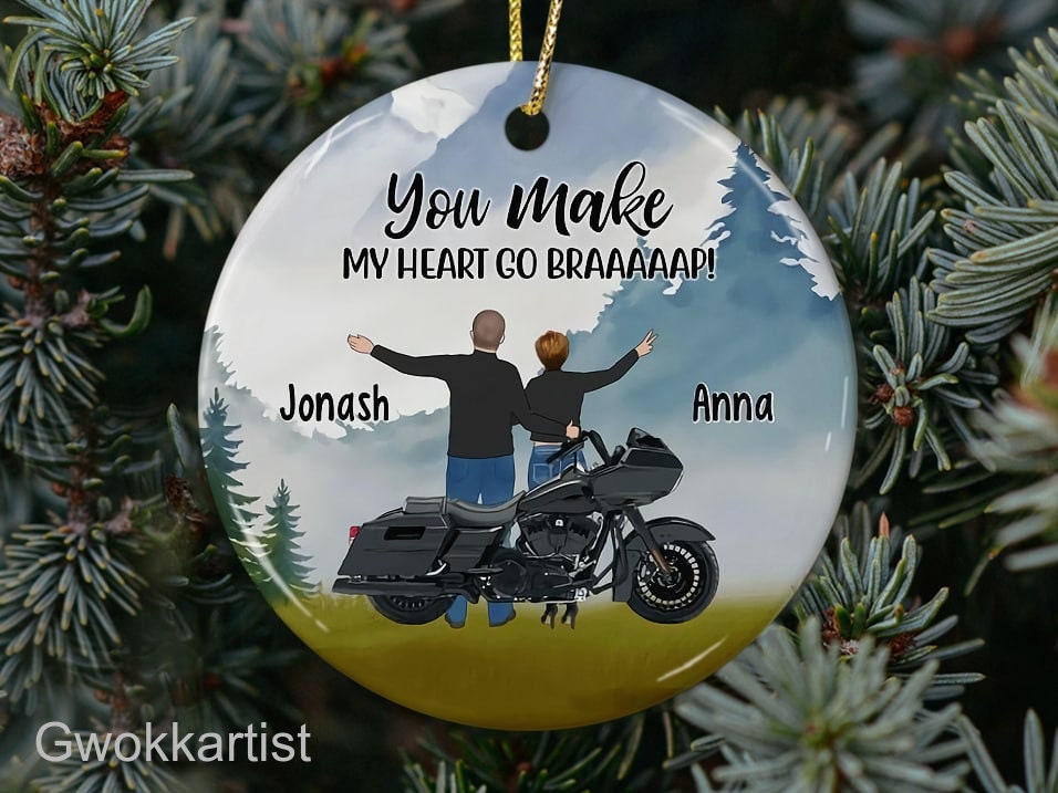 Discover Personalized Name Motorcycle Couple Ornament, Gifts For Motorcycle Lovers