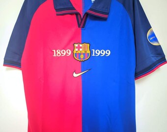 Vintage retro Retro Barcelona Jersey , Retro Football Shirt , Barcelona 100 Year Anniversary Jersey Retro Barca Home 1999-2000 Retro Jersey