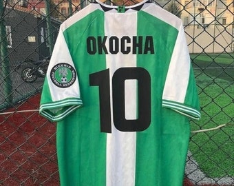 Nigeria Retro Okocha 1996 Jersey, Personalisierung Name und Nummer 1996 Okocha Retro Jersey klassisches Hemd, Retro Fußball Shir