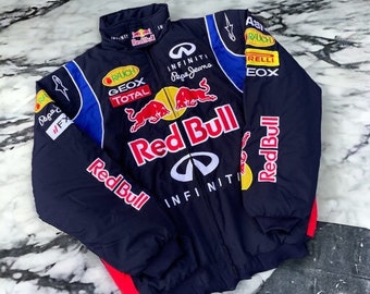 Veste de course Red Bull Racing Formula F1 en coton rétro entièrement brodée, veste street style adulte pour hommes et femmes