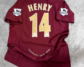 Maillot rétro Arsenal domicile Scoocer, maillot Henry # 14, maillot édition collector, maillot rouge des artilleurs maillot Thierry Henry Arsenal